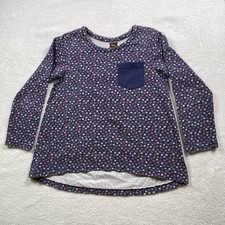 Tea Collection Top Girls Size 5 Navy Long Sleeve Floral Pattern Shirt Pocket