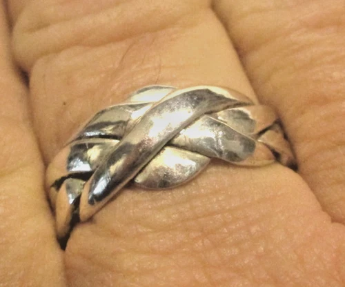 STERLING SILVER OLD VINTAGE CELTIC FOUR PART PUZZLE RING SIZE W