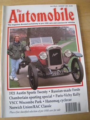 THE AUTOMOBILE AUG 1991 AUSTIN SPORTS 20 RUSSIAN MADE FORDS HANOMAG CYCLECAR