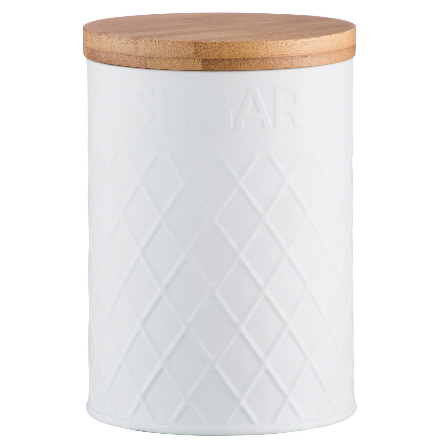 Typhoon Living Embossed White Stainless Steel Sugar Storage Canister Wooden Lid