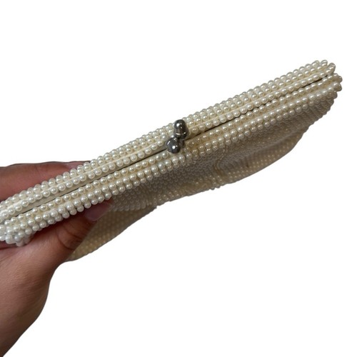 Vintage 1960 Bon Soir Italian Pearl Cream Clutch Purse Beads Silk Wedding B72Q - Picture 10 of 14