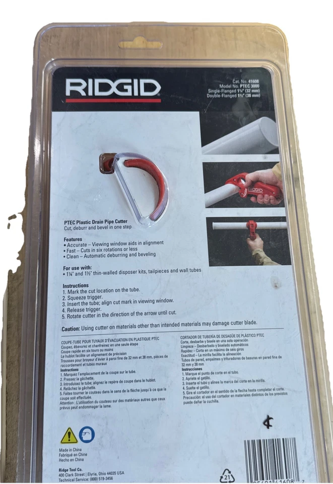 Thin Wall Tubing Pipe Cutter 1-1/4 in And 1-1/2 in Versatile Ridgid PTEC 3000 - Image 2 of 4