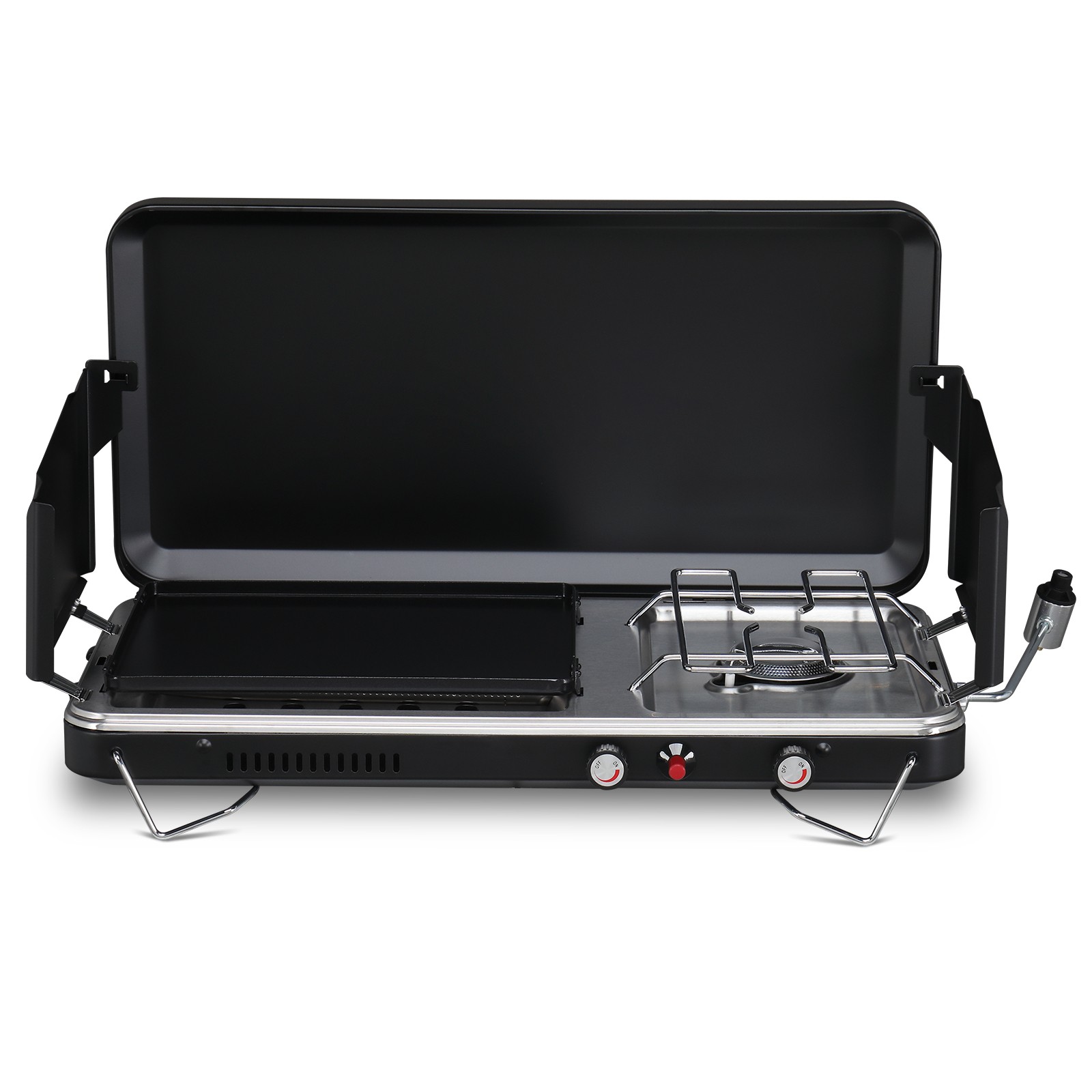 2-in-1 Portable Camping Stove Propane Grill with Enamel Grid