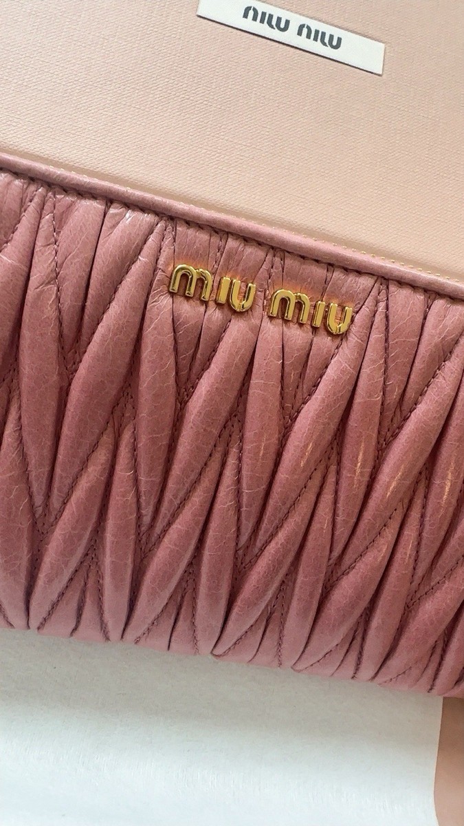Authentic Miu Miu Matelassé Nappa Leather Zip-Around Long Wallet