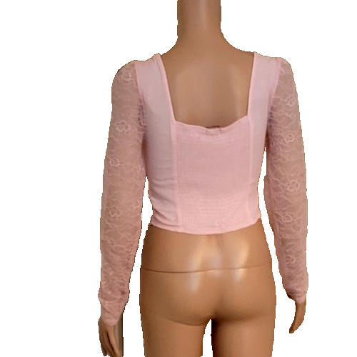 Camisola corta rosa Wild Fable para mujer con encaje mangas largas talla M - Imagen 2 de 11