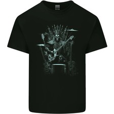 Camiseta Heavy Metal Trono Calavera Música Rock Guitarra Hombres Algodón Ligero