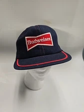 Vintage 80s Budweiser Patch Denim USA Made Trucker Snapback Hat Mens Adjustable