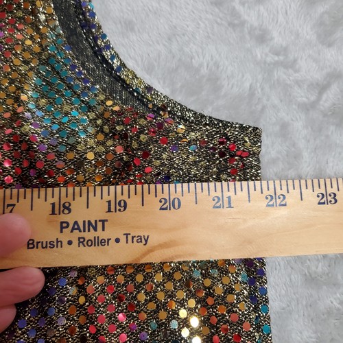 Camiseta sin mangas vintage Eva Laurel Petites PXL lentejuelas transparente festival fiesta retro - Imagen 4 de 8