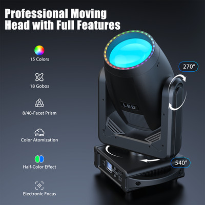 250W LED Rotation Gobo 48Prism Moving Head Light DMX Beam Stage Spot Lighting