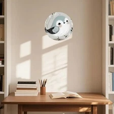 Cute Bird & Leaf Minimalist Aluminum Wall Art - 2D Flat Round Seasonal Decorati