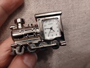 Collectible Miniature Clock Locomotive Engine Train Railroad, chrome