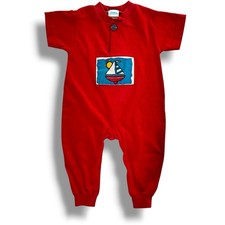 VTG 90s Carters Bubble One Piece 18 Months Red Colorblock Sailboat Sea Beach D-2