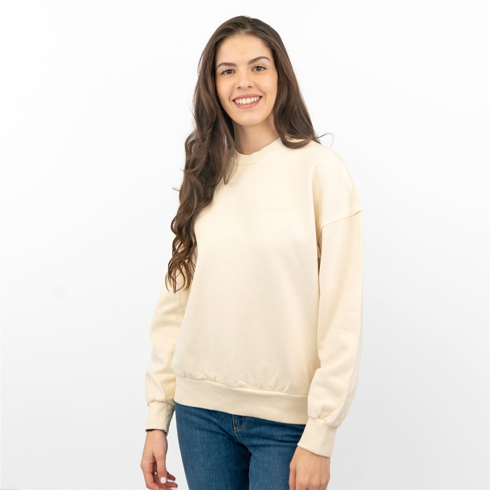 Carhartt Womens Sweatshirt Casual Comfort Relaxed Cotton Beige Ivory XS Small