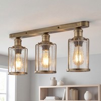 Deckenleuchte Metall Glas B: 57.5 Cm In Messing Antik E27 3-Flammig Deckenlampe