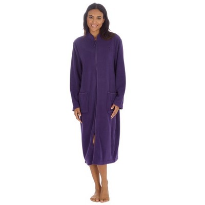 i-Smalls Damen Fleece Morgenmantel mit durchgehendem Reißverschluss - weiches Microfleece Loungekleid