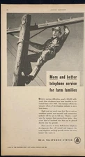 Magazine Ad* - 1945 - AT&T / Bell System - World War II - farm lineman