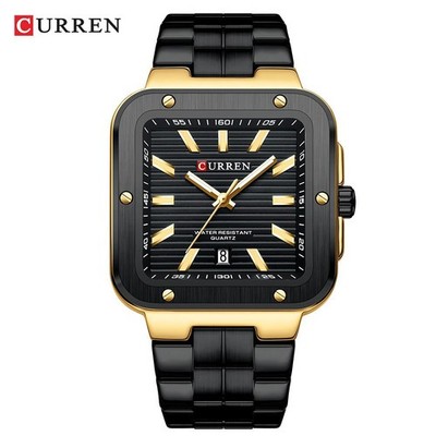 CURREN Men Rectangle Watch Steel Quartz Watch for Business Male Wristwatch Gifts