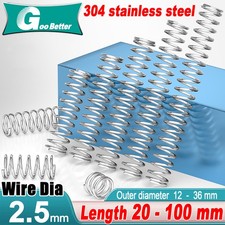 304 Stainless Steel Compression Spring Wire Dia 2.5mm, L 20-100mm, OD 12-36mm