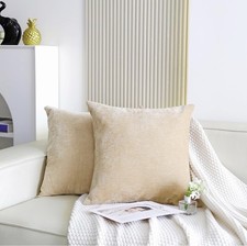 Beige Throw Pillows 18x18 Pack Of 2 Chenille Premium Soft Decorative Pillow NEW