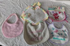 Vintage 1990 Infant Baby Bib Bundle 6 Bibs Evenflo Crochet Embroidered Baby Girl