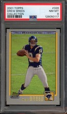 2001 Topps DREW BREES #328 RC Rookie Card PSA 8 San Diego Chargers. rookie card picture