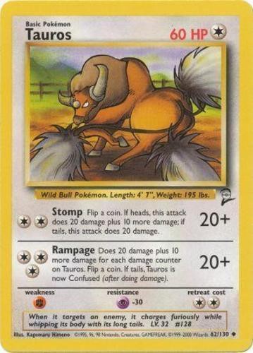 Moderately Played, English Pokemon Regular Tauros - 62/130 - Uncommon - Unlimite