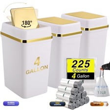 WSBArt 3 Pack 4 Gallon Bathroom Trash Can Swing Lid White Gold 225 Bags