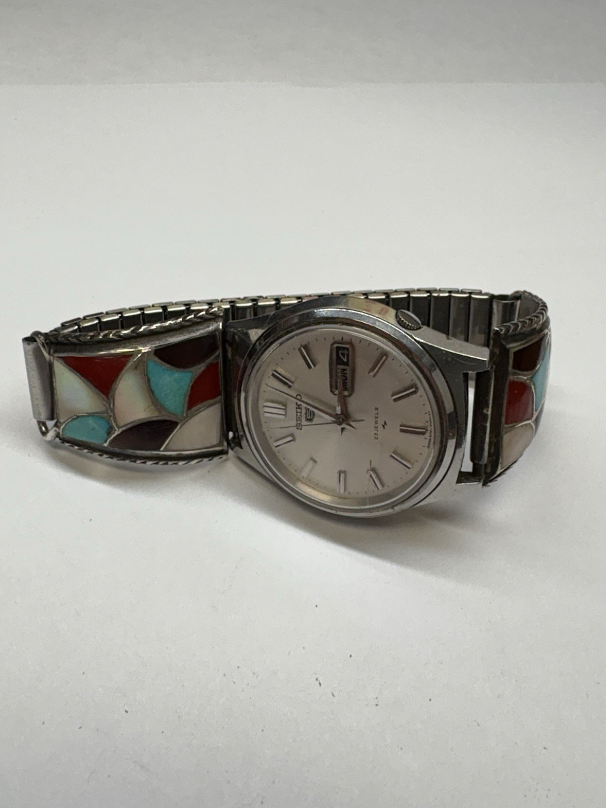 Vintage Handmade Sterling Silver Inlay Watch Tips. Unsure Of Watch Condition.