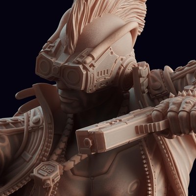 Cyberpunk 3D Printed Figurine - Detailed Sci-Fi Model