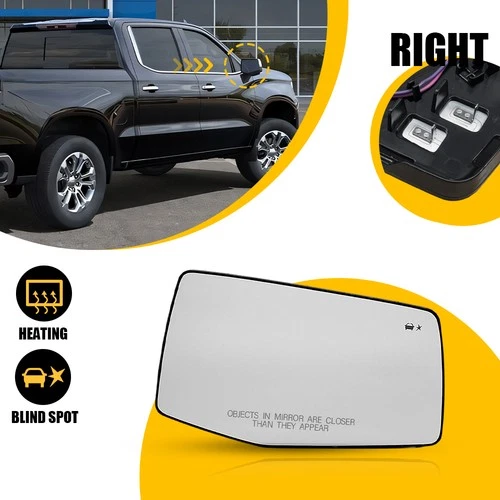 Mirror Glass Passengers Spotter Glass Heated For 19-24 Chevrolet Silverado 1500