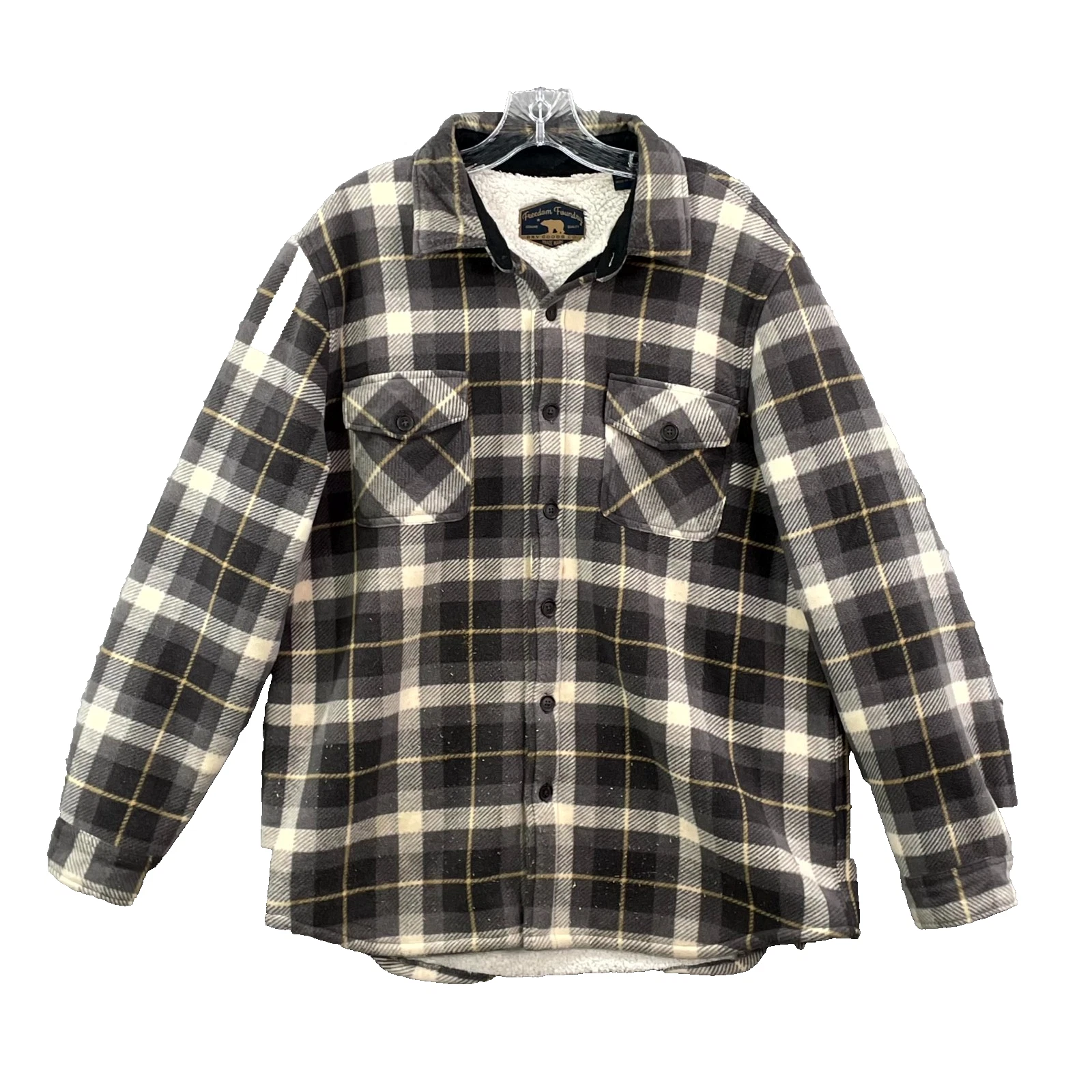 Freedom Foundry Flannel Shirt Jacket Men Large Plaid Sherpa Lined Outdoor Hiking