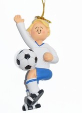 Soccer Sport Player Blue Uniform 4 inch Figurine Hanging Christmas Tree Ornament