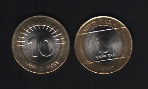 India 10 RUPEES New 2009 Rare Date Ashoka UNC Bimetal Indian World Currency COIN - Picture 3 of 4