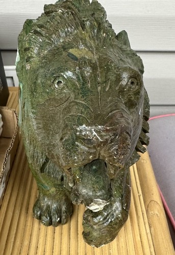 Lion Sculptures Signed J Jonasi African Stone Carving Green Large Heavy DAMAGE - Picture 12 of 14