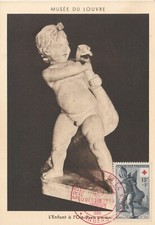 CARTE MAXIMUM 1ER JOUR-L'ENFANT À L'OIE-SCULPTURE-CROIX ROUGE-17/12/55-ANGERS