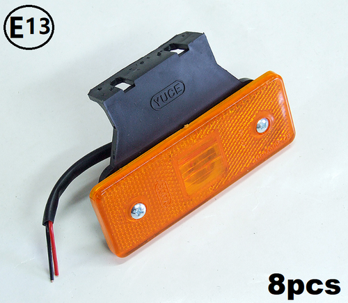 8x Luci di segnalazione Laterali LED 24V Arancione Indicatore Ambra + Staffe Camion E13 Mark - Foto 1 di 11