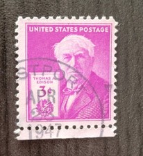 1947' US 3c Thomas A. Edison Stamp Scott 945 3c Used with 1947' Westport Cancel