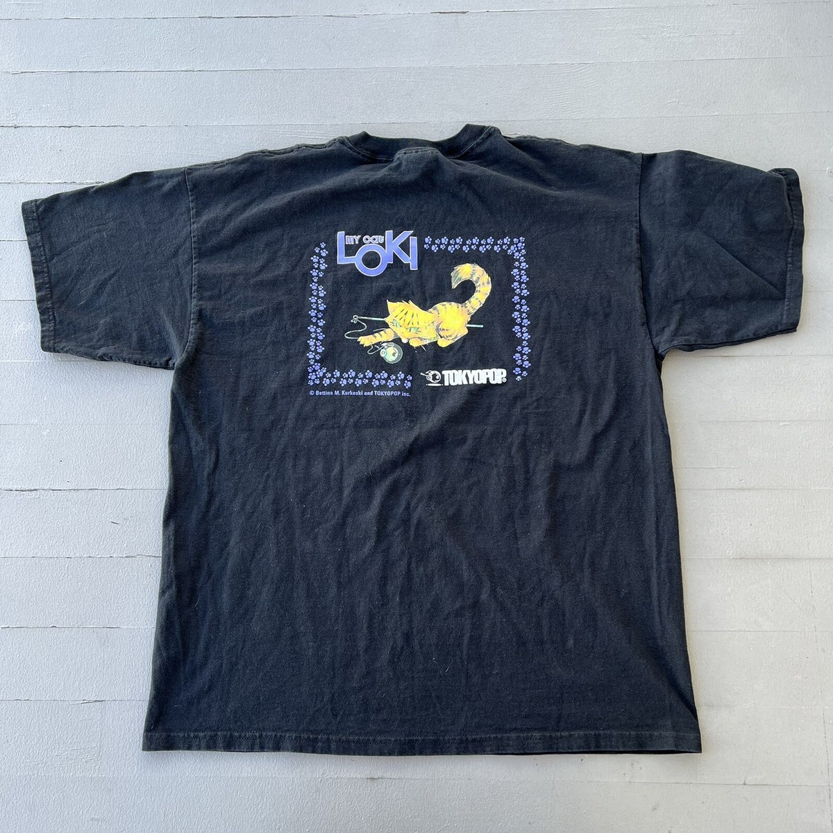 VINTAGE Y2K My Cat Loki Rare Black Double Sided ANIME T