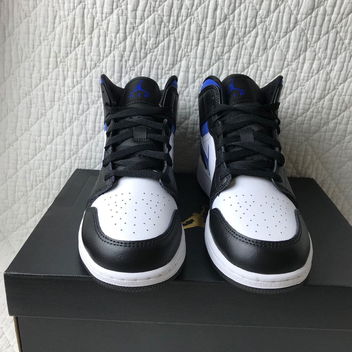 Nike Air Jordan 1 Mid (GS) Shoes Youth SZ 6.5Y White Racer Blue