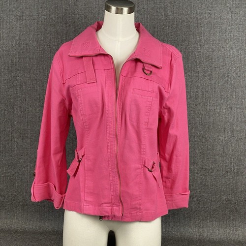 Ruby Rd Grey Summer White Jacket Size 12 Pink Cotton Spandex - Picture 5 of 9