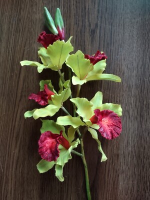 Artificial Mini Cattleya Orchid stem Lime green with red center