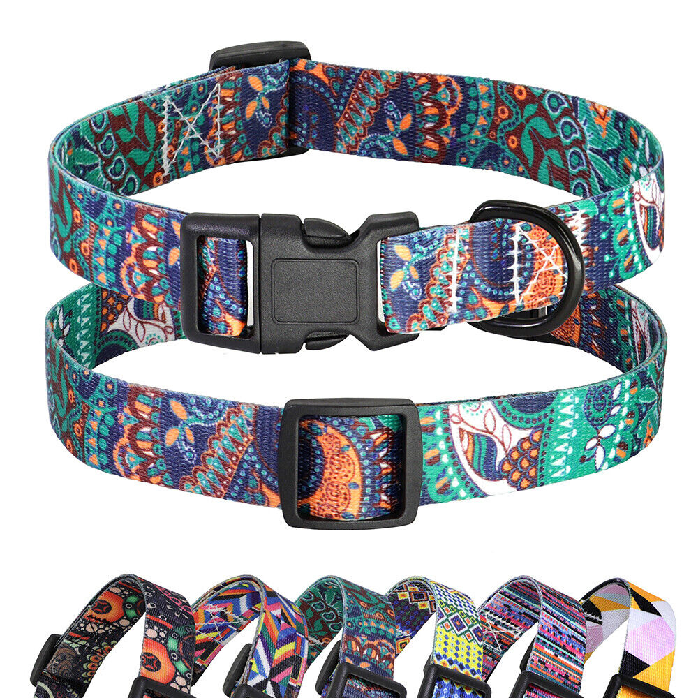 Adjustable Dog Collar with Floral Geometric Patterns Soft Ethnic Style Small Big