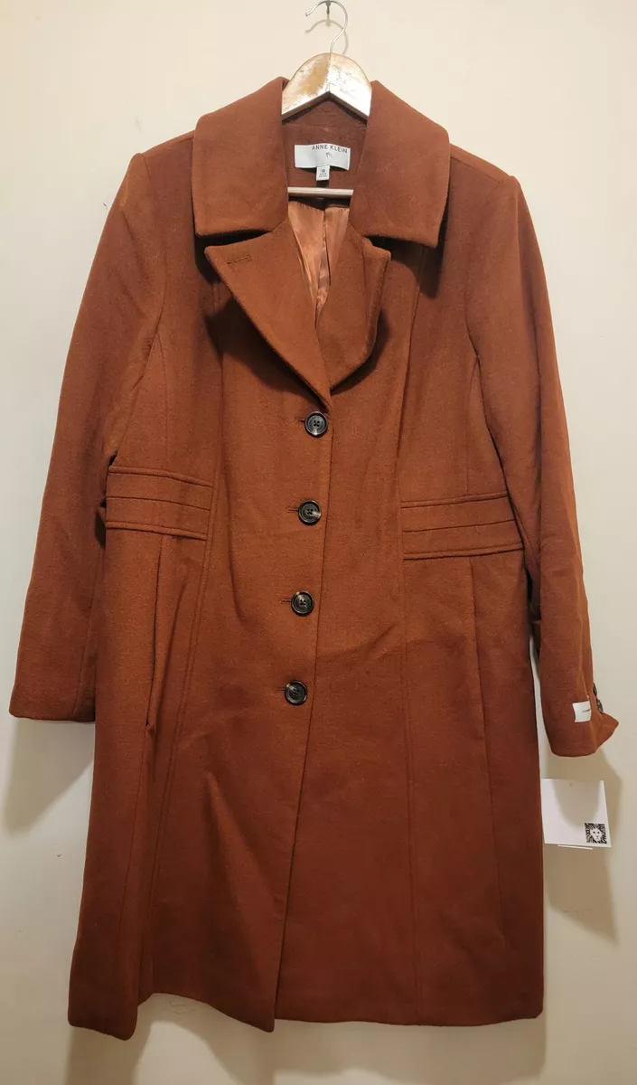 Anne Klein Women s Single breasted Cashmere Blend Coat Cherry Mahogany sz 18