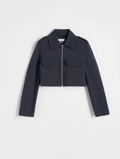 Reserved Navy Cropped Collared Zip Up Cargo Pockets Bomber Jacket Large Bnwt