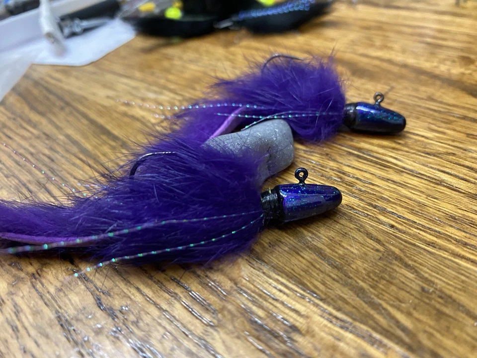 Plantilla de pelo personalizada atada a mano para dueño 1/4 oz cabeza de dardo (paquete de 2) Junebug púrpura Foto 3 de 3