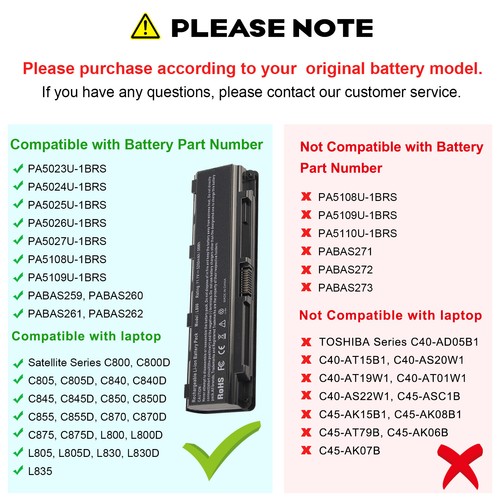 58Wh PA5024U-1BRS Battery For Toshiba Satellite C850 PABAS260 PA5023U-1BRS - Picture 2 of 8