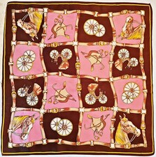 SCARF VINTAGE AUTHENTIC EQUESTRIAN CARRIAGE HORSE HARNESS ACETATE 26" SQUARE