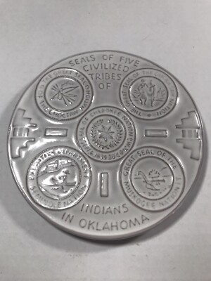 Frankoma Pottery Trivet Seals Of Five Civilized Tribes Oklahoma OK 3