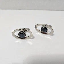 JML Sterling Silver Oval Cut with black Onyx Cuff Links - Swivel Bar