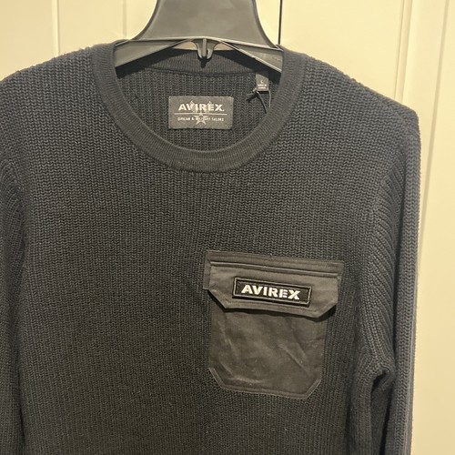 Avirex Men's Black Military Thermal Crewneck Sweater King Sleeve Size Large NEW - Picture 5 of 7